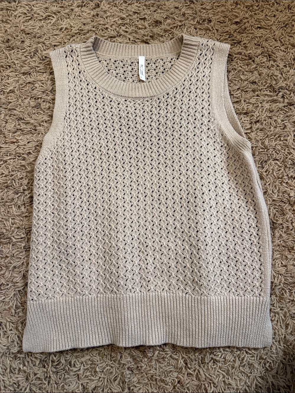 BE COOL Beige Openwork Knit Tank Top